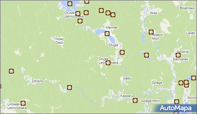 mapa Długie Leśniczówka, Długie Leśniczówka na mapie Targeo