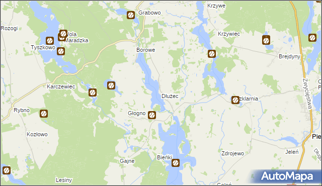 mapa Dłużec gmina Piecki, Dłużec gmina Piecki na mapie Targeo