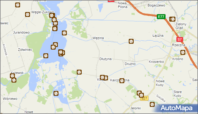 mapa Dłużyna gmina Elbląg, Dłużyna gmina Elbląg na mapie Targeo