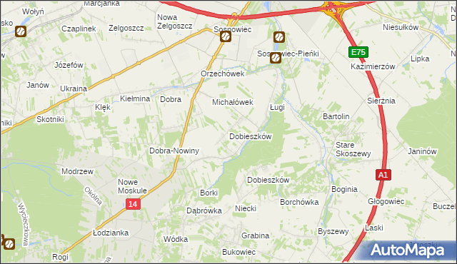 mapa Dobieszków gmina Stryków, Dobieszków gmina Stryków na mapie Targeo