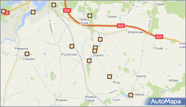 mapa Dobino gmina Wałcz, Dobino gmina Wałcz na mapie Targeo