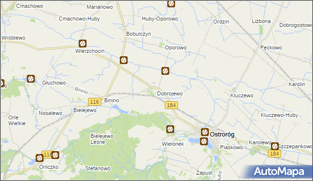 mapa Dobrojewo gmina Ostroróg, Dobrojewo gmina Ostroróg na mapie Targeo