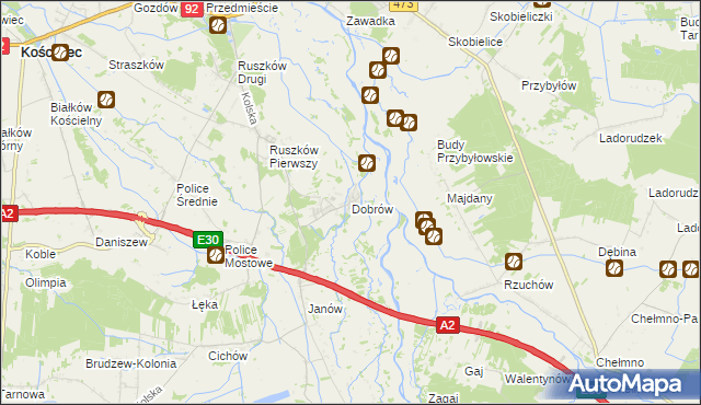 mapa Dobrów gmina Kościelec, Dobrów gmina Kościelec na mapie Targeo