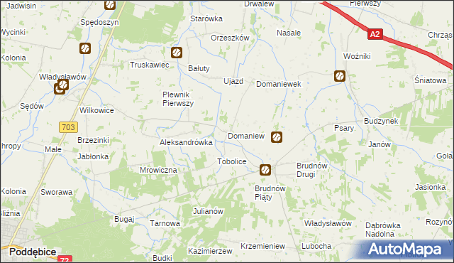 mapa Domaniew gmina Dalików, Domaniew gmina Dalików na mapie Targeo