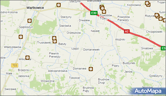 mapa Domaniewek gmina Dalików, Domaniewek gmina Dalików na mapie Targeo