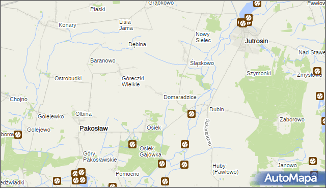 mapa Domaradzice gmina Jutrosin, Domaradzice gmina Jutrosin na mapie Targeo