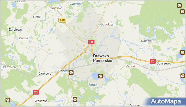 mapa Drawsko Pomorskie, Drawsko Pomorskie na mapie Targeo