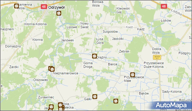 mapa Drążno gmina Klwów, Drążno gmina Klwów na mapie Targeo