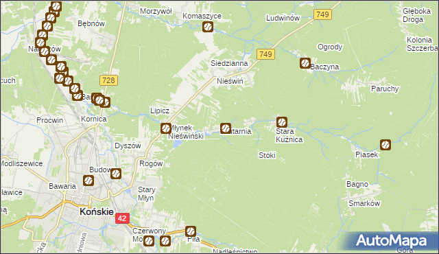 mapa Drutarnia gmina Końskie, Drutarnia gmina Końskie na mapie Targeo