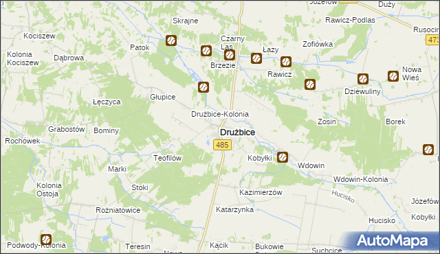 mapa Drużbice, Drużbice na mapie Targeo
