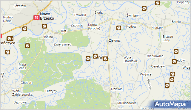 mapa Drwinia powiat bocheński, Drwinia powiat bocheński na mapie Targeo