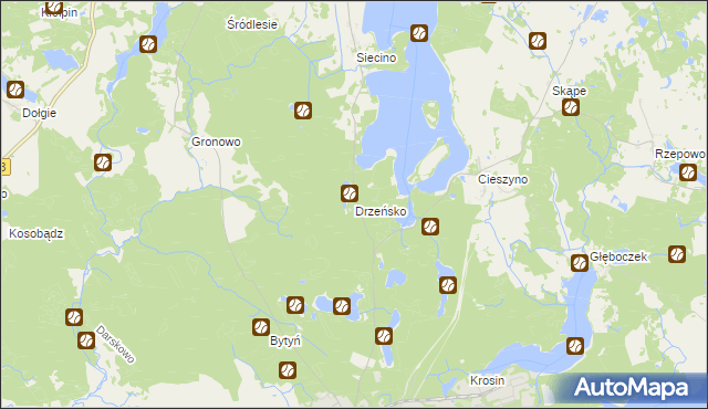 mapa Drzeńsko gmina Ostrowice, Drzeńsko gmina Ostrowice na mapie Targeo