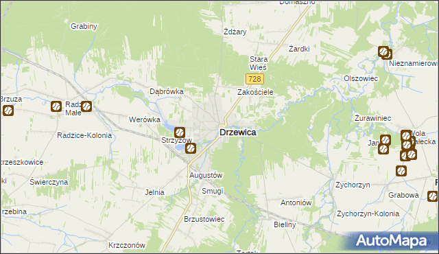 mapa Drzewica powiat opoczyński, Drzewica powiat opoczyński na mapie Targeo