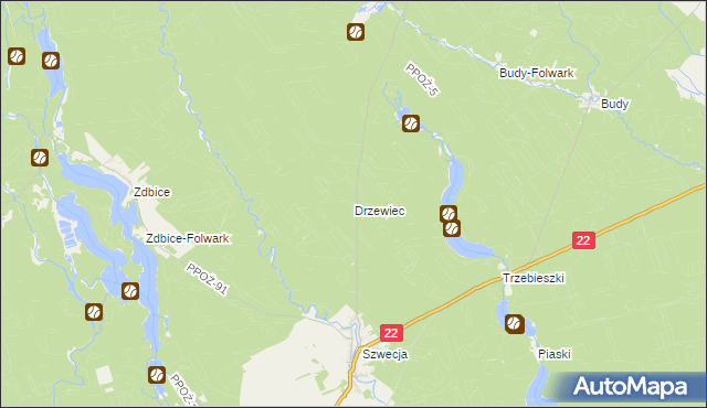 mapa Drzewiec gmina Jastrowie, Drzewiec gmina Jastrowie na mapie Targeo