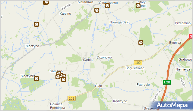 mapa Drzonowo gmina Kołobrzeg, Drzonowo gmina Kołobrzeg na mapie Targeo