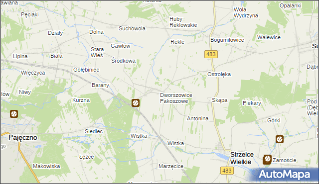 mapa Dworszowice Pakoszowe, Dworszowice Pakoszowe na mapie Targeo