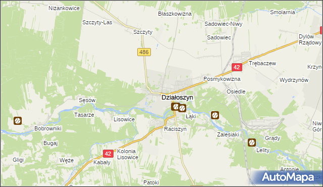 mapa Działoszyn powiat pajęczański, Działoszyn powiat pajęczański na mapie Targeo