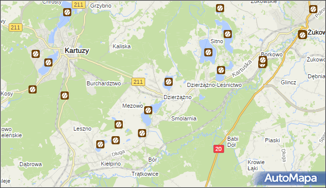 mapa Dzierżążno gmina Kartuzy, Dzierżążno gmina Kartuzy na mapie Targeo