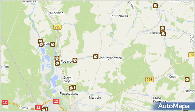 mapa Dzietrzychowice, Dzietrzychowice na mapie Targeo