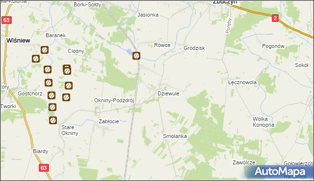 mapa Dziewule, Dziewule na mapie Targeo