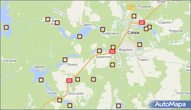 mapa Dzwonowo gmina Człopa, Dzwonowo gmina Człopa na mapie Targeo