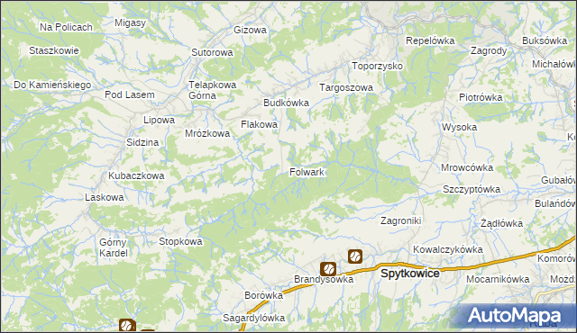 mapa Folwark gmina Jordanów, Folwark gmina Jordanów na mapie Targeo