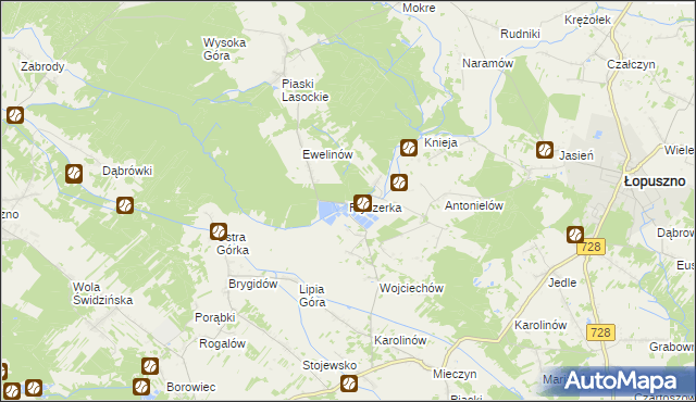 mapa Fryszerka gmina Łopuszno, Fryszerka gmina Łopuszno na mapie Targeo