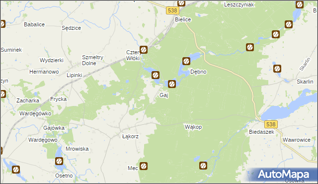 mapa Gaj gmina Biskupiec, Gaj gmina Biskupiec na mapie Targeo