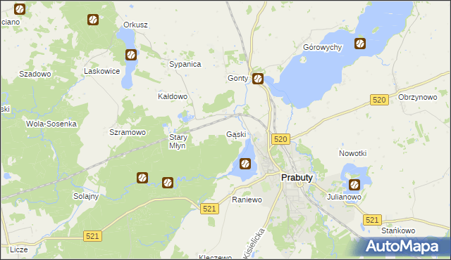 mapa Gąski gmina Prabuty, Gąski gmina Prabuty na mapie Targeo