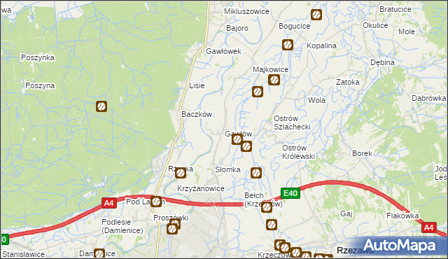 mapa Gawłów gmina Bochnia, Gawłów gmina Bochnia na mapie Targeo