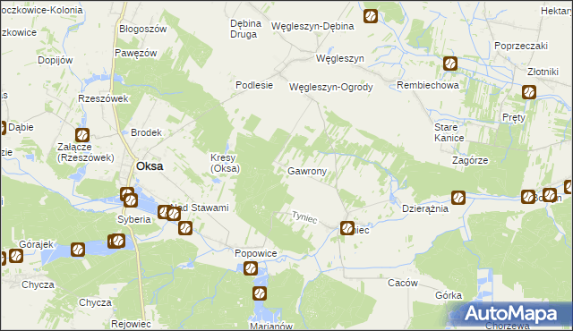 mapa Gawrony gmina Oksa, Gawrony gmina Oksa na mapie Targeo