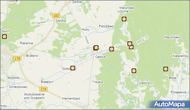 mapa Gębice gmina Czarnków, Gębice gmina Czarnków na mapie Targeo