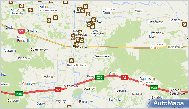 mapa Genowefa gmina Krzymów, Genowefa gmina Krzymów na mapie Targeo