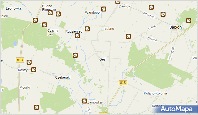 mapa Gęś gmina Jabłoń, Gęś gmina Jabłoń na mapie Targeo