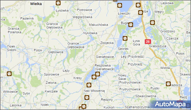 mapa Gierałtowice gmina Wieprz, Gierałtowice gmina Wieprz na mapie Targeo