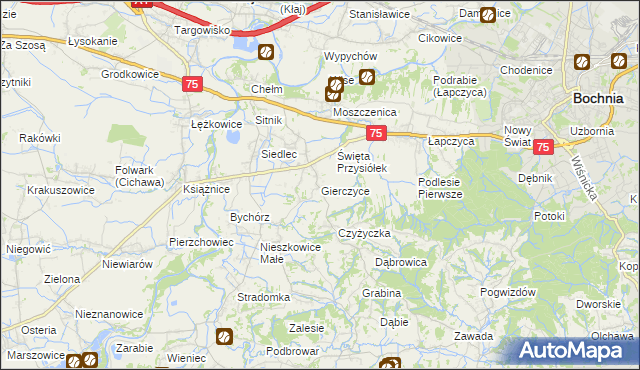 mapa Gierczyce gmina Bochnia, Gierczyce gmina Bochnia na mapie Targeo