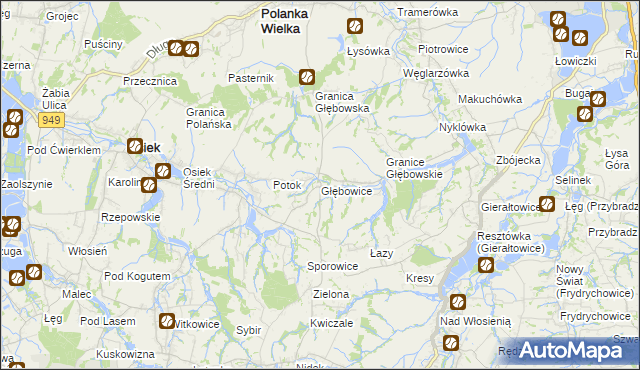 mapa Głębowice gmina Osiek, Głębowice gmina Osiek na mapie Targeo