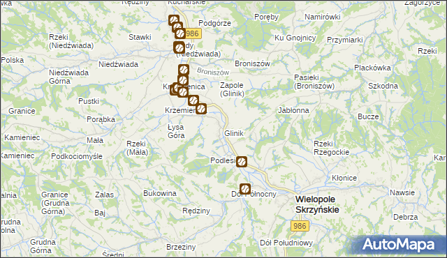 mapa Glinik gmina Wielopole Skrzyńskie, Glinik gmina Wielopole Skrzyńskie na mapie Targeo