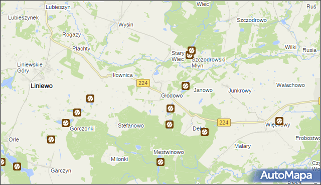 mapa Głodowo gmina Liniewo, Głodowo gmina Liniewo na mapie Targeo