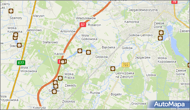 mapa Głosków gmina Piaseczno, Głosków gmina Piaseczno na mapie Targeo