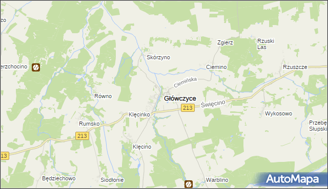 mapa Główczyce powiat słupski, Główczyce powiat słupski na mapie Targeo