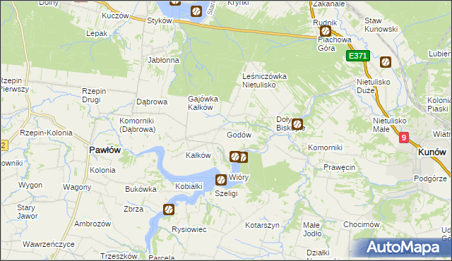 mapa Godów gmina Pawłów, Godów gmina Pawłów na mapie Targeo