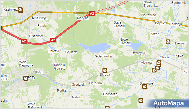 mapa Gołębiówka gmina Kałuszyn, Gołębiówka gmina Kałuszyn na mapie Targeo