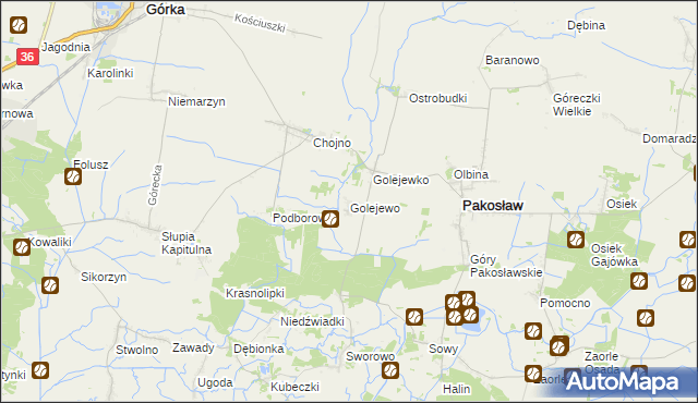 mapa Golejewo gmina Pakosław, Golejewo gmina Pakosław na mapie Targeo