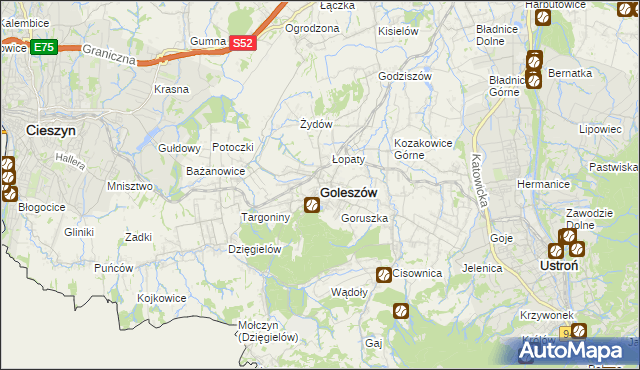 mapa Goleszów powiat cieszyński, Goleszów powiat cieszyński na mapie Targeo