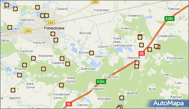 mapa Gołuń gmina Pobiedziska, Gołuń gmina Pobiedziska na mapie Targeo