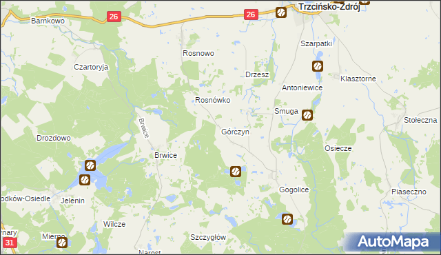 mapa Górczyn gmina Trzcińsko-Zdrój, Górczyn gmina Trzcińsko-Zdrój na mapie Targeo