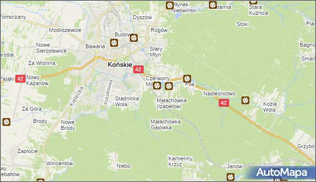 mapa Górny Młyn gmina Końskie, Górny Młyn gmina Końskie na mapie Targeo