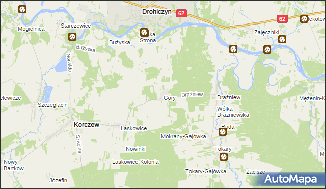 mapa Góry gmina Korczew, Góry gmina Korczew na mapie Targeo