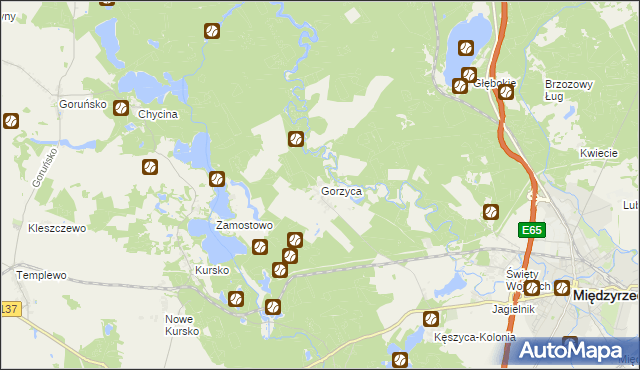 mapa Gorzyca gmina Międzyrzecz, Gorzyca gmina Międzyrzecz na mapie Targeo